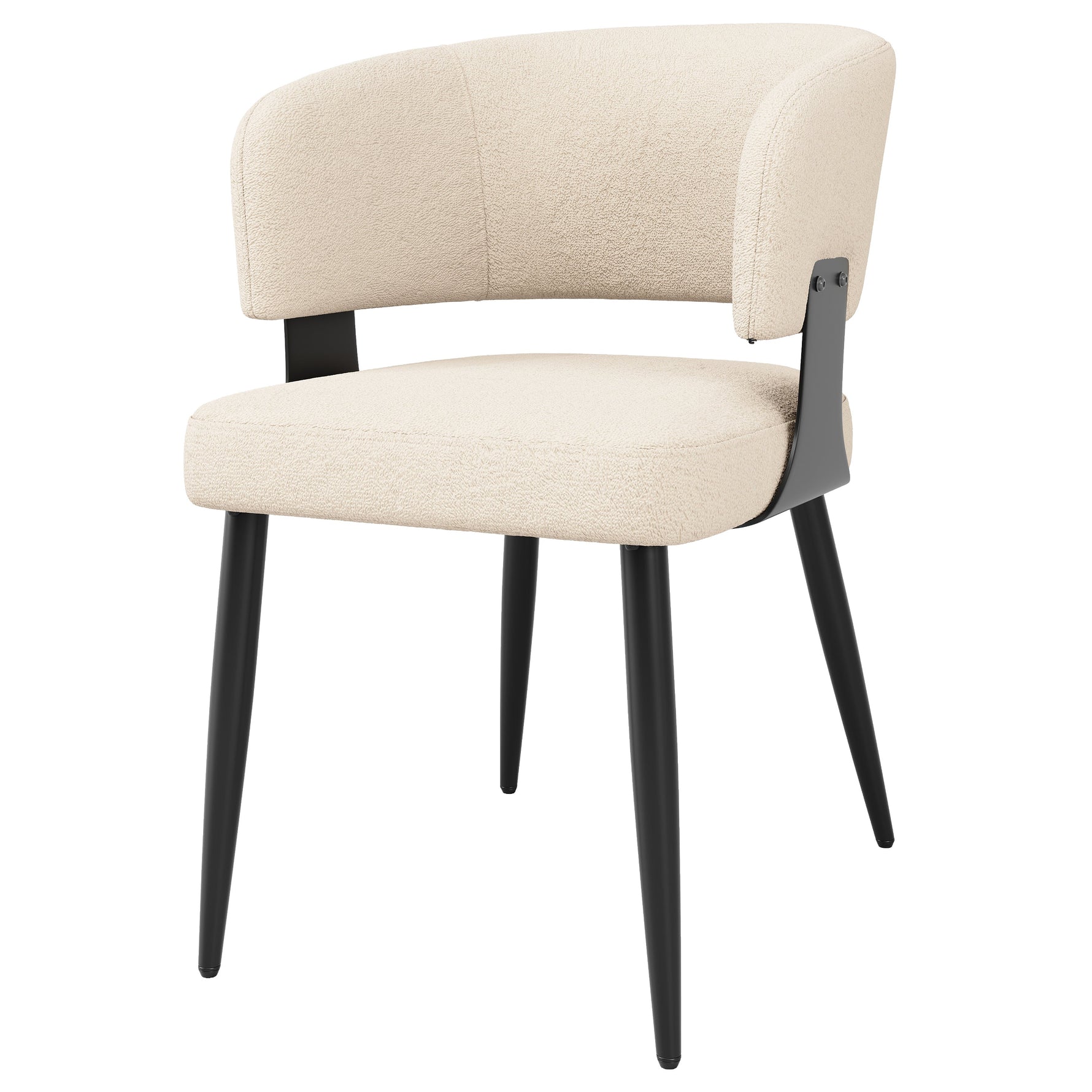 Ergonomic Dining Chair Set of 4 with Curved Backrest and Flannel Fabric, Beige/Grey