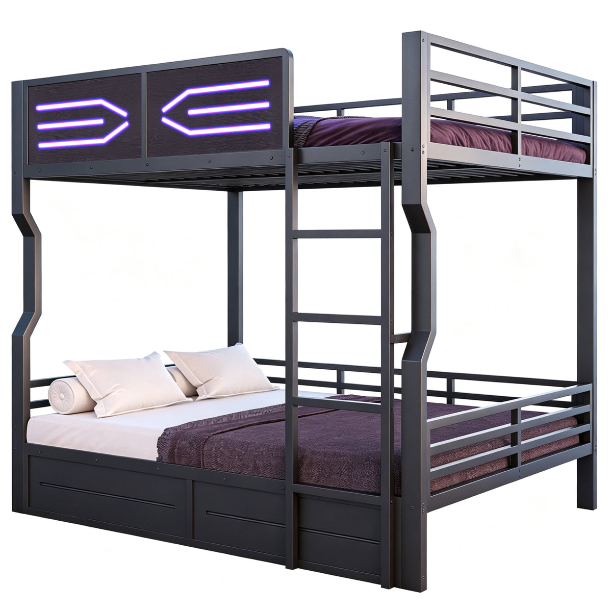 Loft Bed 140x200cm with LED Lighting, Black Iron