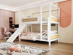 Children's Bunk Bed 90x200 with House Frame & Slide, Wood Color
