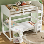 Children's Bunk Bed Multifunctional Ladder Pull-out Table Storage Sofa 90x200, White