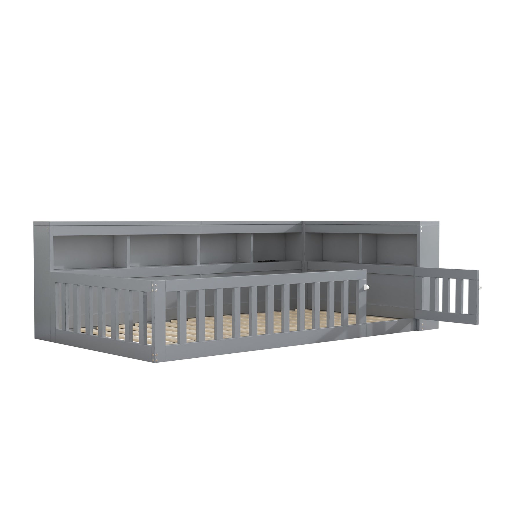 Daybed Sofa Bed 90x200cm Storage USB/Socket Railing - Grey