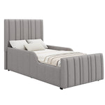 Upholstered Single Bed 90x200cm with Storage - Grey Linen