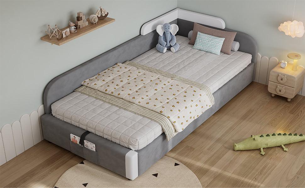 Upholstered Bed, Hydraulic with Storage, Velvet+Plywood Grey 90x200cm
