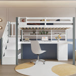 Mid-Height Bed 90x200cm with Desk, Storage & Ladder, White & Grey