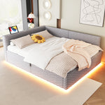 Upholstered Bed with LED, USB-C/USB and Hydraulic Storage, 140x200cm, Grey Velvet
