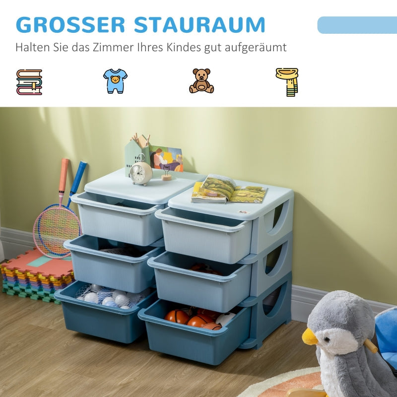 Plastic storage box, 6 drawers, toy organizer, blue