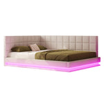 Sofa Bed, Upholstered 160*200 Multifunctional with LED, USB, Linen Fabric Beige