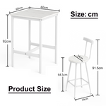 Bar Table and 2 Stools Set Industrial Style Metal Frame - White
