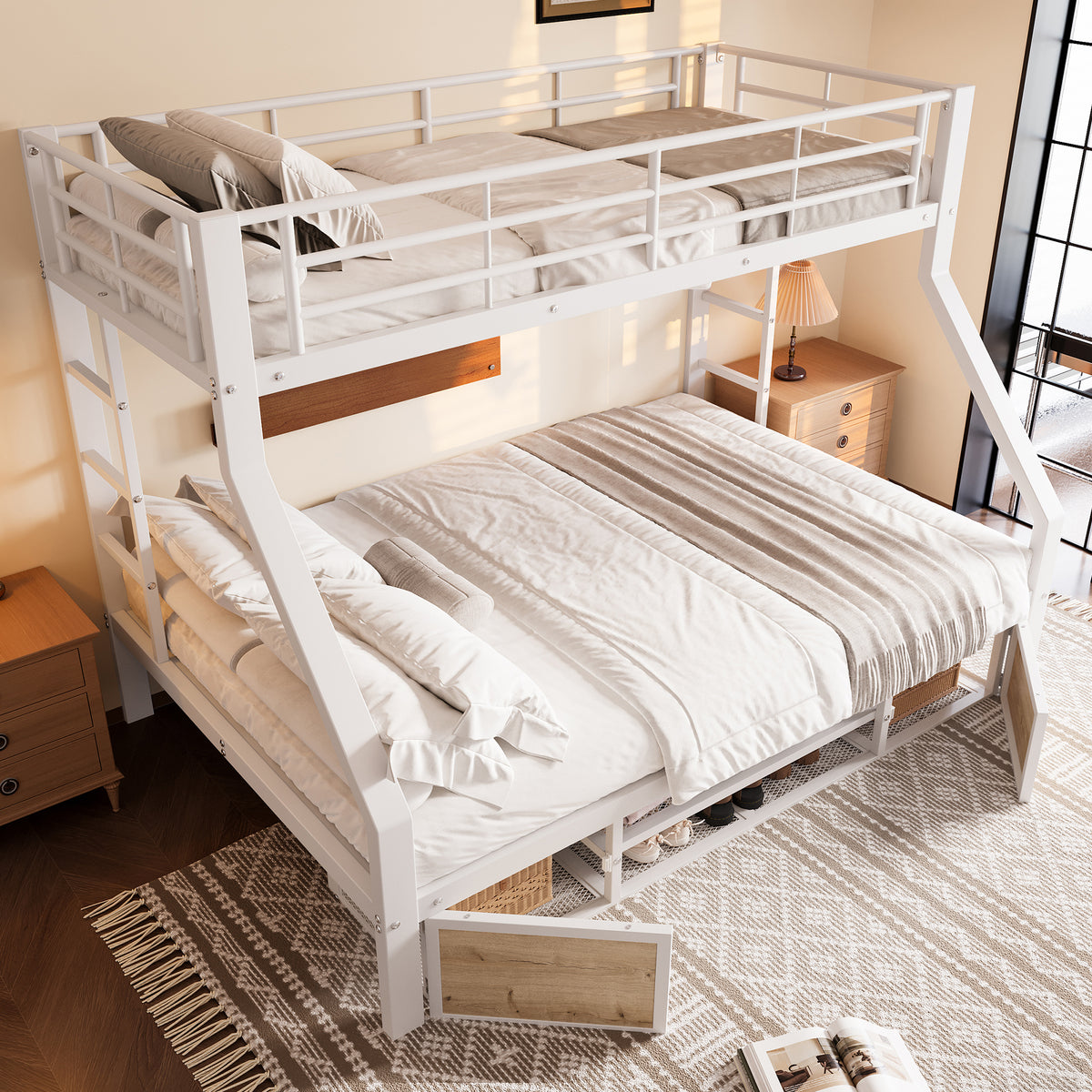Children's Bunk Bed with Storage & Shoe Cabinet, White
