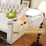 Upholstered Sofa Bed with USB Port, Storage Armrests and Drawer, Beige Velvet