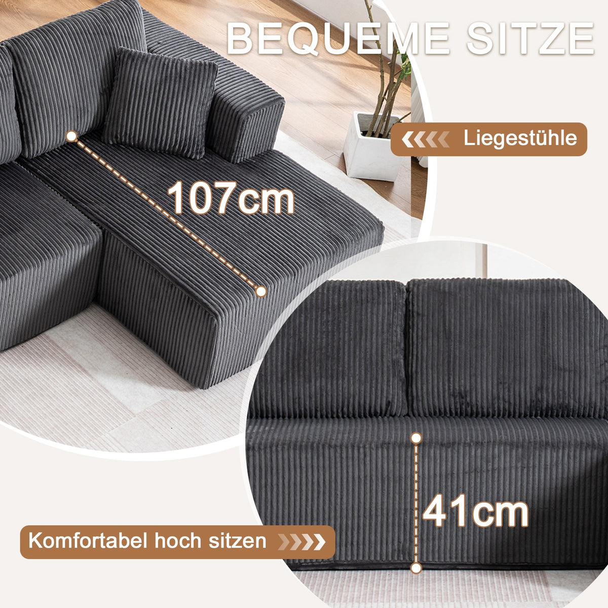 Modern U-Type Leisure Sofa with Modular Design and Lounge Chairs, Lamp Fabric
