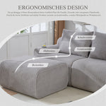Modular Corduroy Sofa 3-Seater 2 Ottomans Cup Holders Storage Light Grey