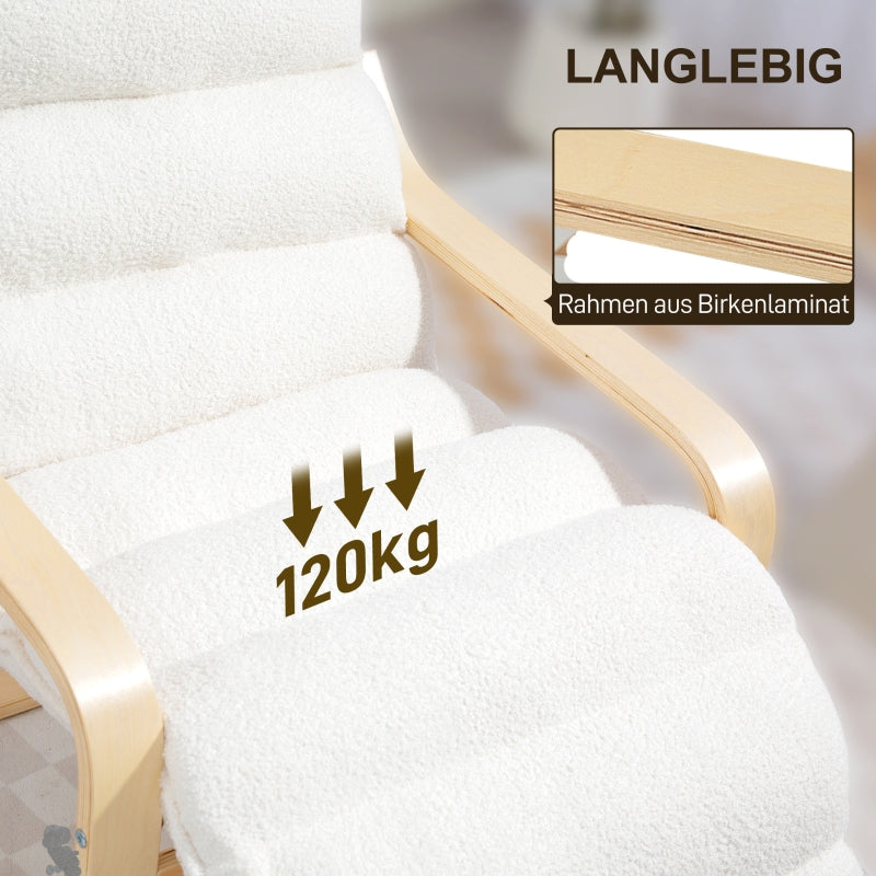 Lounge Chair with Adjustable Footrest, Rocking, Sherpa Fleece, White