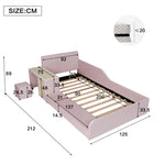 Upholstered Kids Bed Set with Desk & Stool, 90x200cm - Pink Velvet