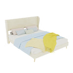 Upholstered Bed with Soft Headboard & Mattress, 160x200cm, Beige