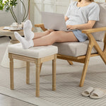 Linen Stool Upholstered Padded Seat Wooden Legs - Beige