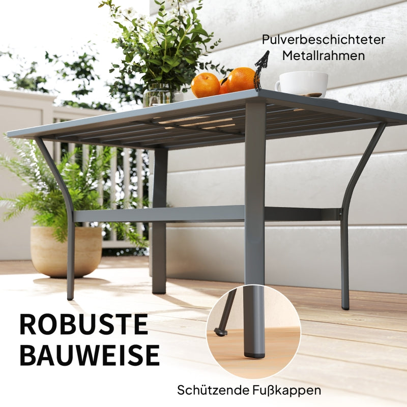 Side Table, Slat Design Weatherproof Outdoor, Metal Dark Gray