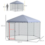 Chicken Coop Steel Run Cage with Cover & Door for 10-15 Animals, Grey