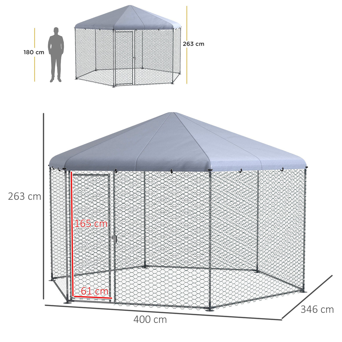 Chicken Coop Steel Run Cage with Cover & Door for 10-15 Animals, Grey