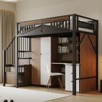 Metal Loft Bed, 90 x 200 cm, Safety Enclosure with Window & Ladder, Black