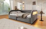 Upholstered Platform Bed 140x200 with Hydraulic Storage & LED, Grey
