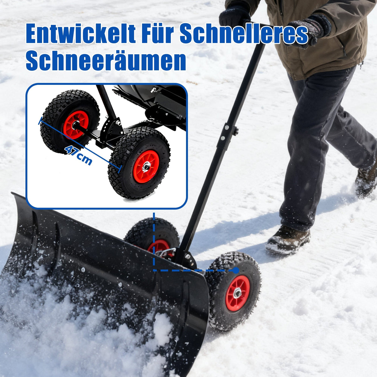 Snow Shovel with Wheels, 5-Stage Adjustable Extra Wide 74 cm, PE Material