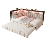 Upholstered Sofa Bed 90x200cm with Pull-Out Bed & LED, Beige Velvet