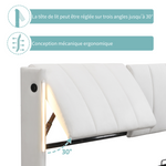 Upholstered Bed 140x190cm Hydraulic Storage Adjustable Headboard LED USB White Faux Leather