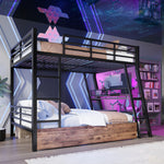 Loft Bed 140x200cm with Desk, LED & Drawers, Black Iron