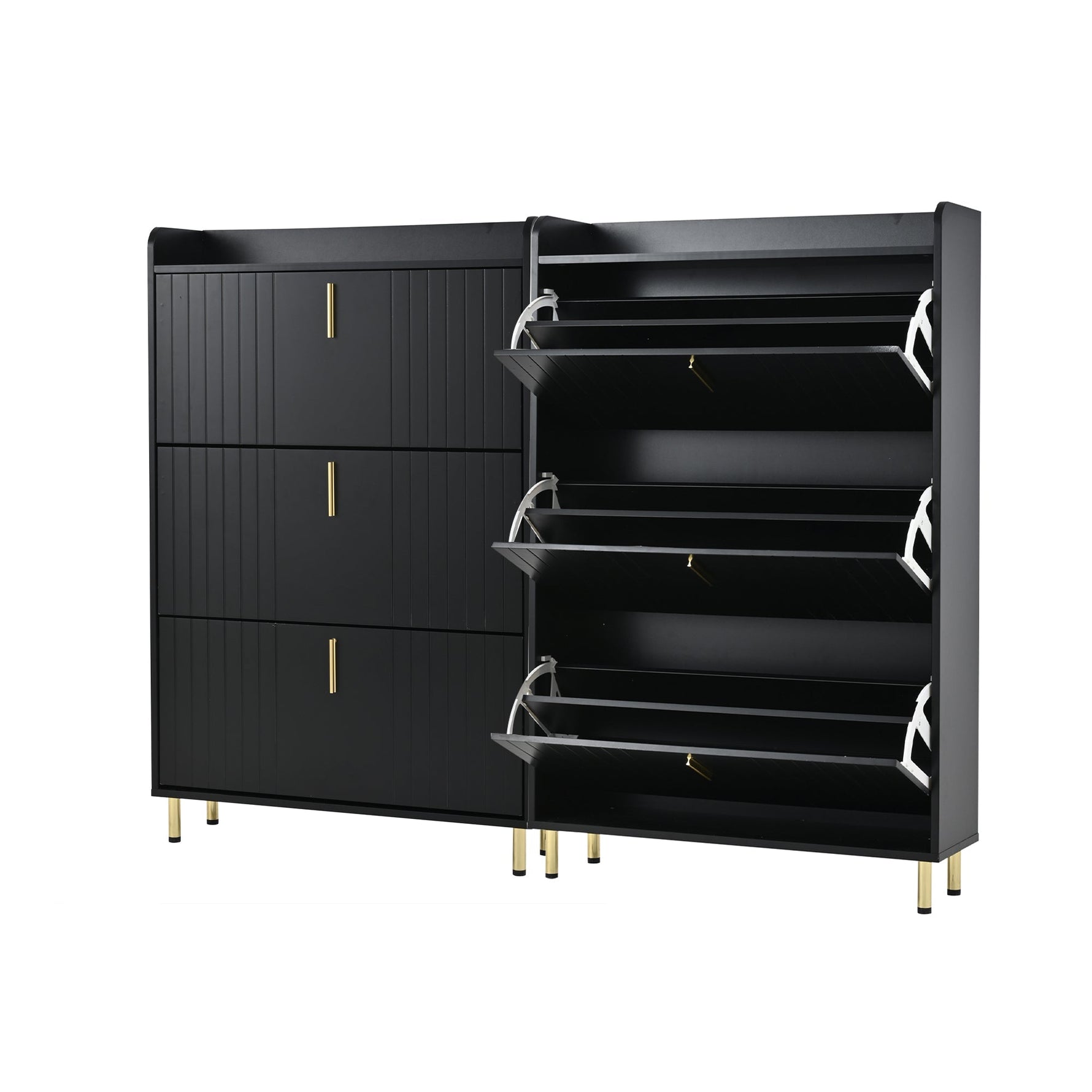 Set of 2 Shoe Cabinets with 6 Adjustable Compartments and Anti-Tip Device, Black