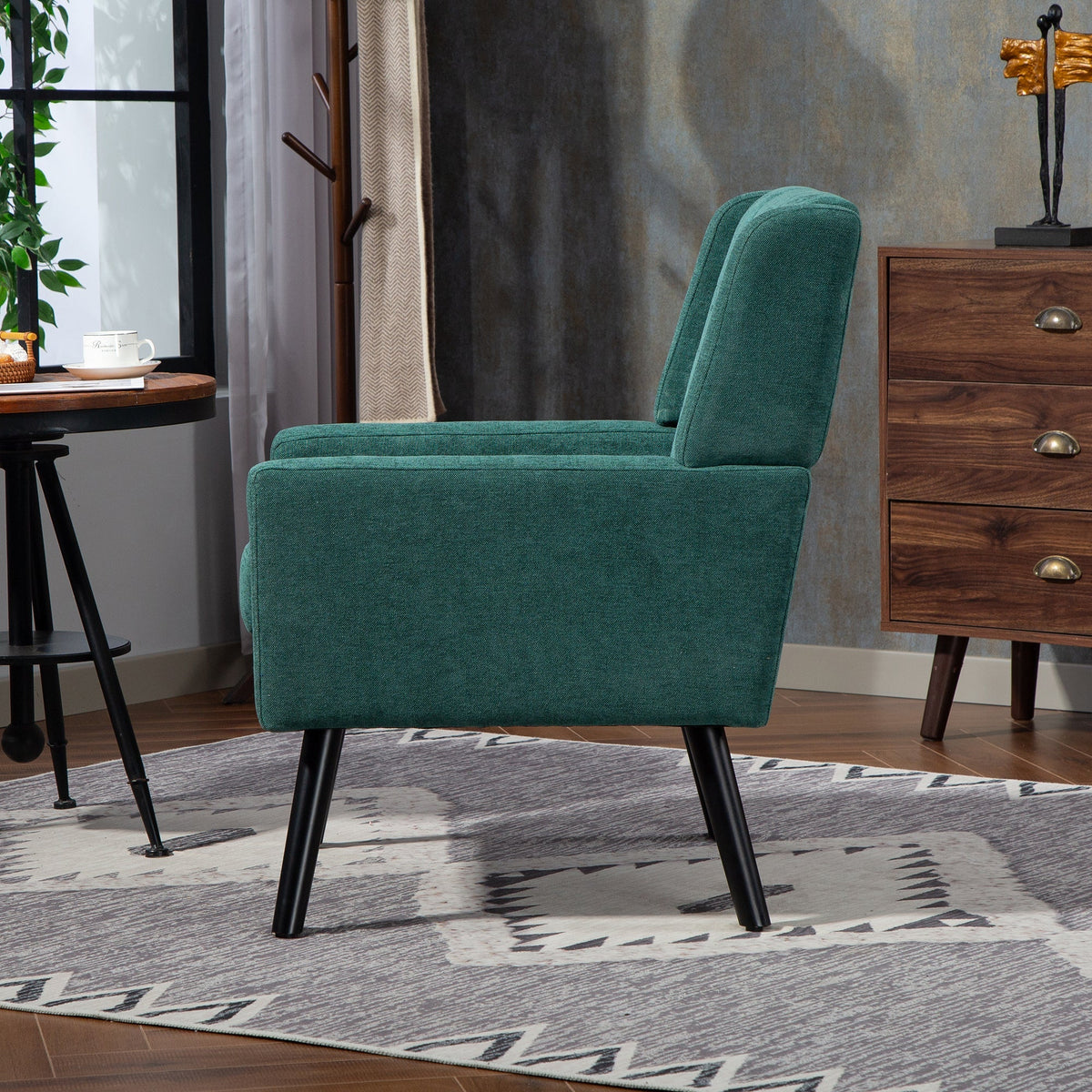 Upholstered Armchair with Buttoned Padding and Solid Wood Legs, Suede Black