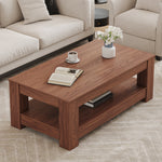 Coffee Table with Modern Two-Tiered Design, Walnut Wood MDF