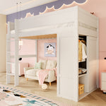 Loft Bed 90x200cm with Wardrobe & Storage, White Pine Wood