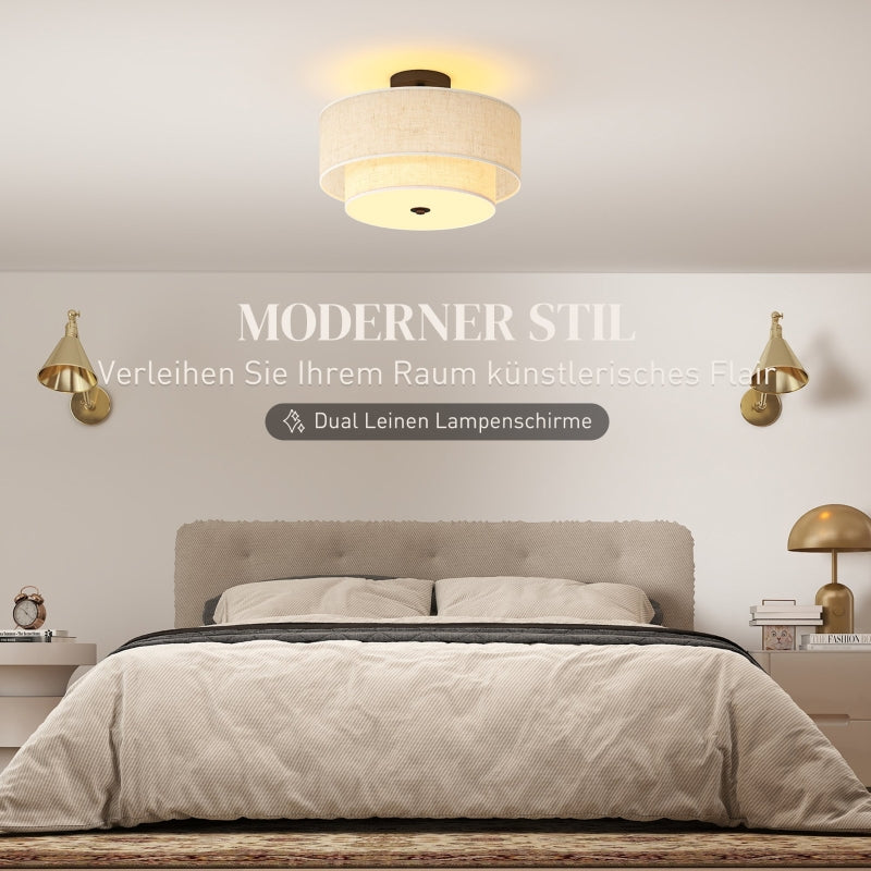 Ceiling Lamp, Double Shades, Pendant Light, Linen Look, Cream White