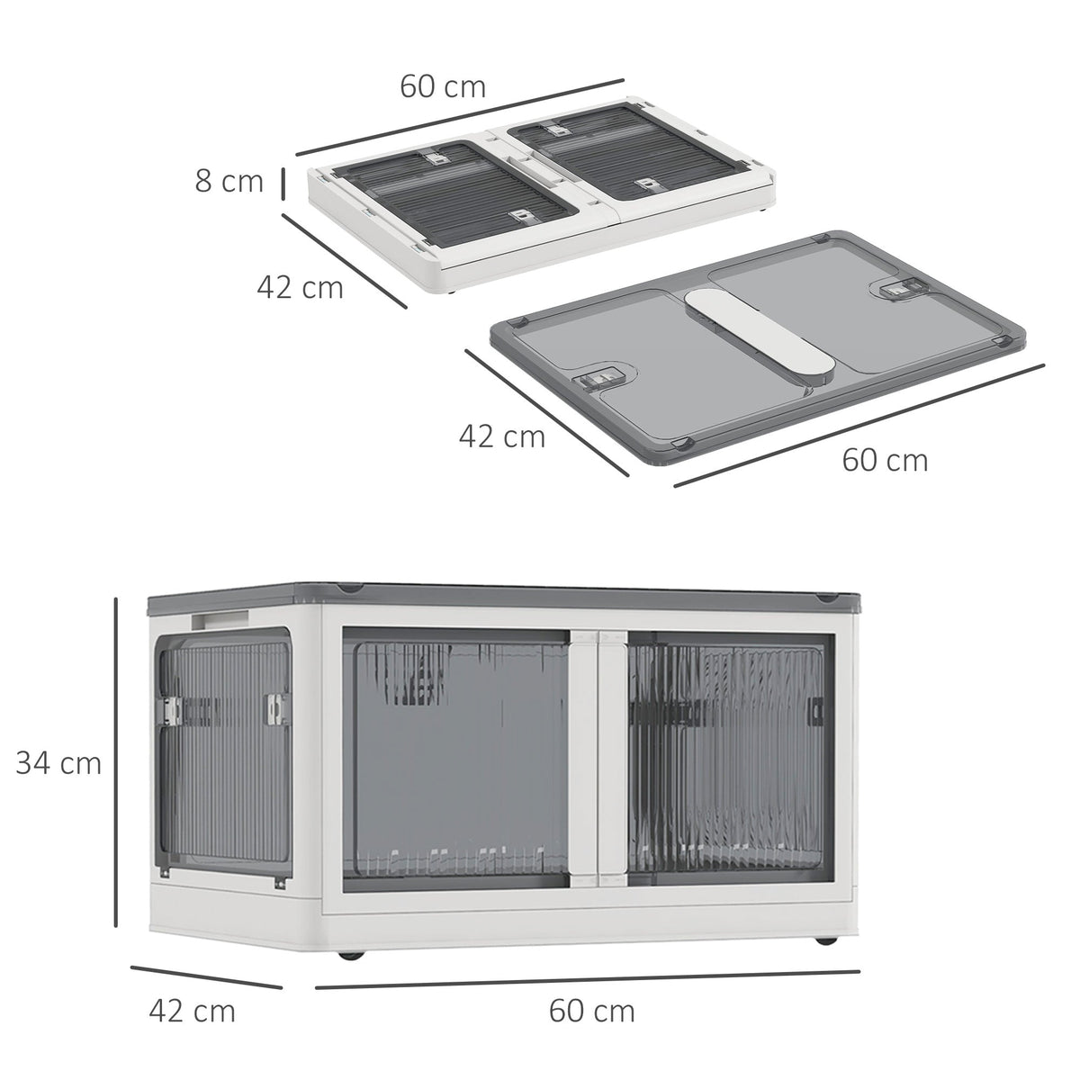 Storage Box 69L Stackable Foldable Wheels 5-Sided Access, White