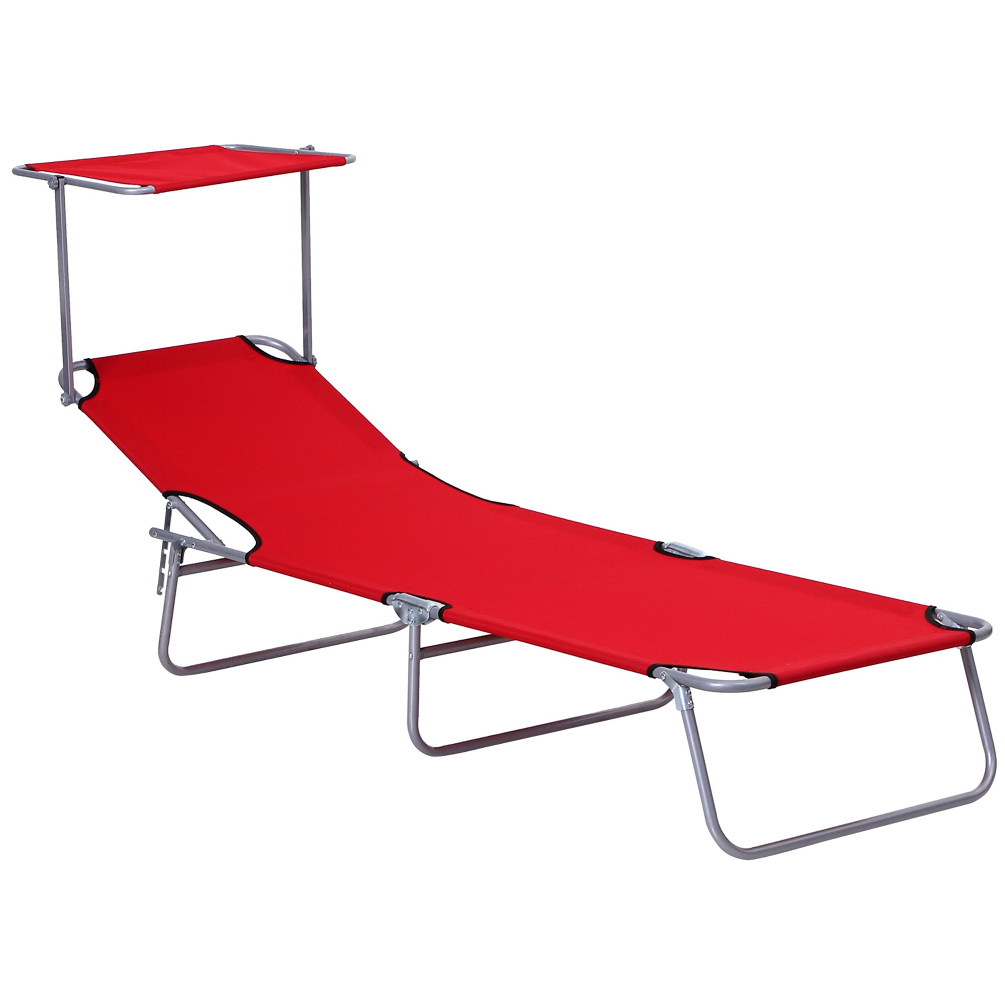 Sun Lounger Folding Portable with Sunshade, 187cm Red