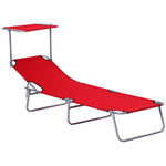 Sun Lounger Folding Portable with Sunshade, 187cm Red
