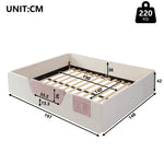 Upholstered Bed 140x190cm with Safety Rails & Storage, Beige Velvet