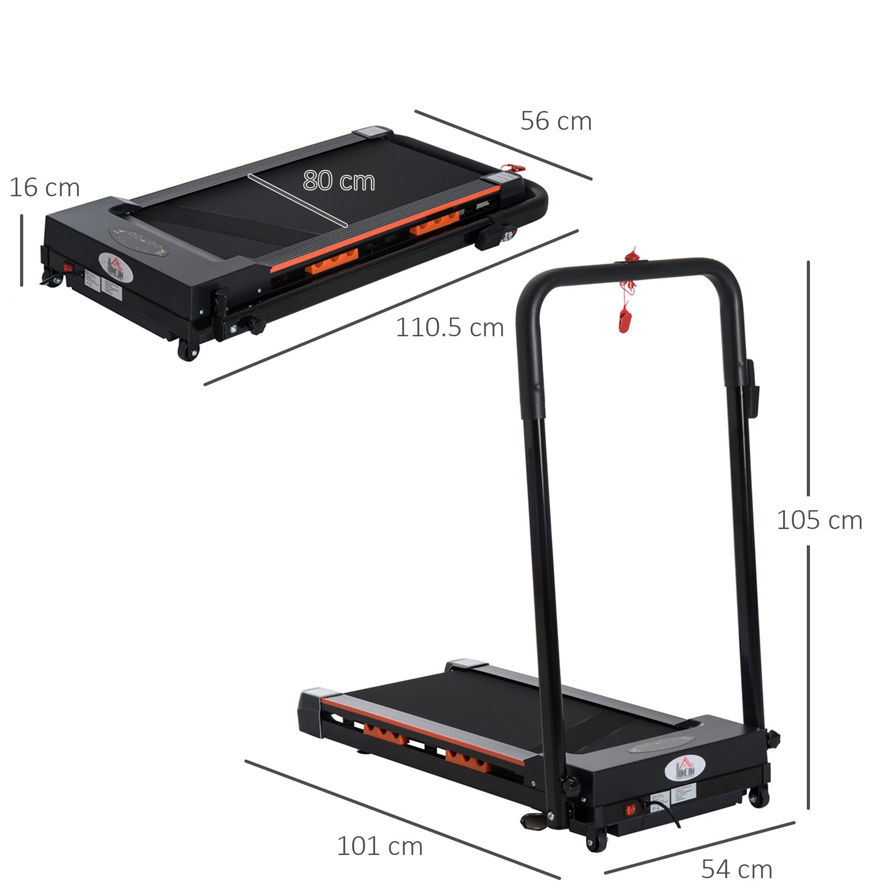 Electric Treadmill, Foldable Fitness Equipment 1-6 km/h, Sturdy Steel Frame, Black