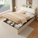 Wooden Flatbed 140x200 with Hydraulic Storage & USB, Wood Color