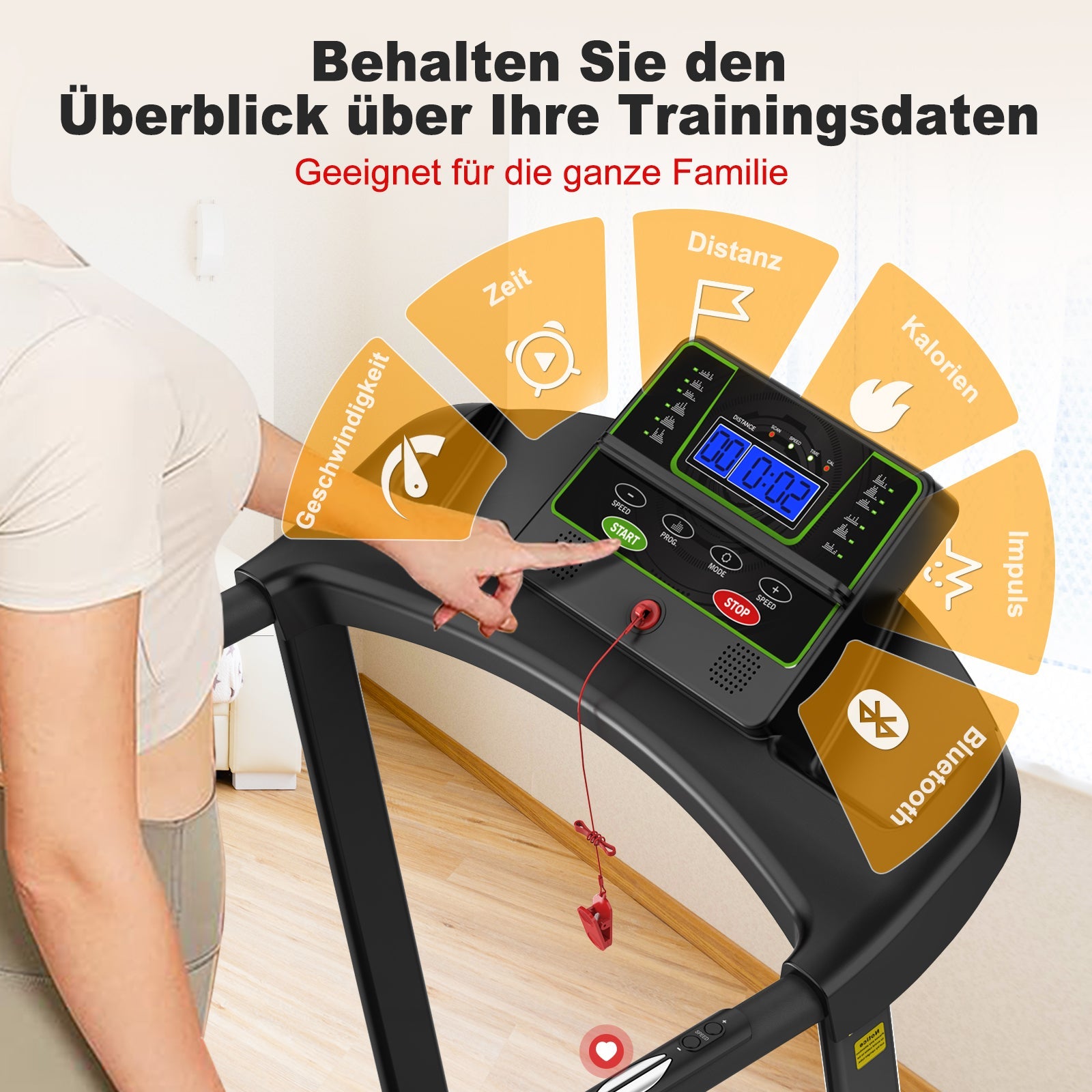 Electric Treadmill, Folding, 12 km/h Max Speed, LED Display, App & Tablet Holder, Compact