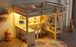 Loft Bed 140x200 with Desk, Shelves, LED & USB Port - Natural