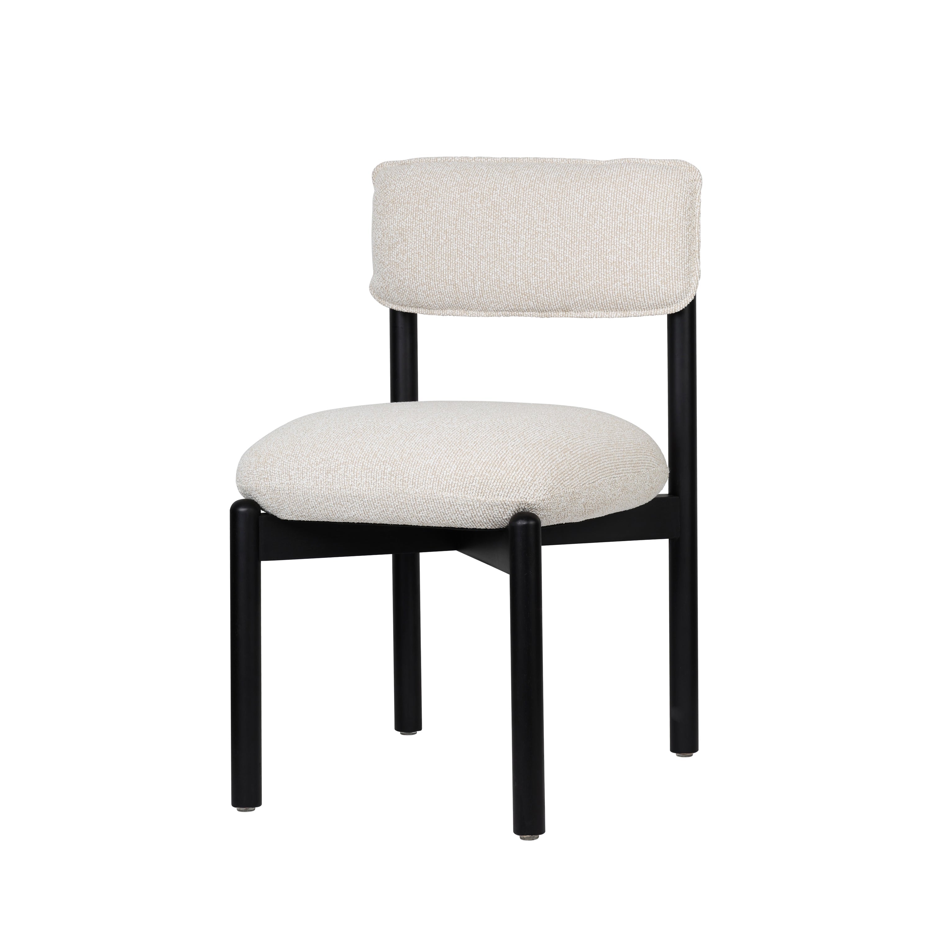 Wooden Chair Frank, Upholstered Seat, Black/Beige
