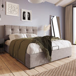 Upholstered Bed 90x200cm, Adjustable Headboard, Velvet, Light Grey