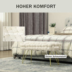 Footstool with Padded Seat, Metal Legs, Cream White Velvet