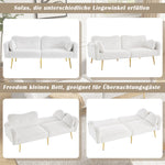 Two-Seater Sofa Bed Adjustable Backrest Gold Metal Feet