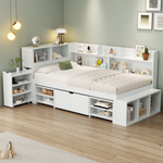 Children's Bed 90x200cm with Drawers & Bookshelf, White