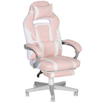 Gaming Chair, Height-Adjustable Swivel with Footrest, Pink Faux Leather