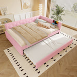 Daybed 140x200cm Sofa Bed Pull-Out Bed Lamp USB/Type-C - Faux Fleece Pink