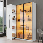 Multifunctional Cabinet with Glass Door, LED Lighting and Side Pull-out, Amber Glass and MDF